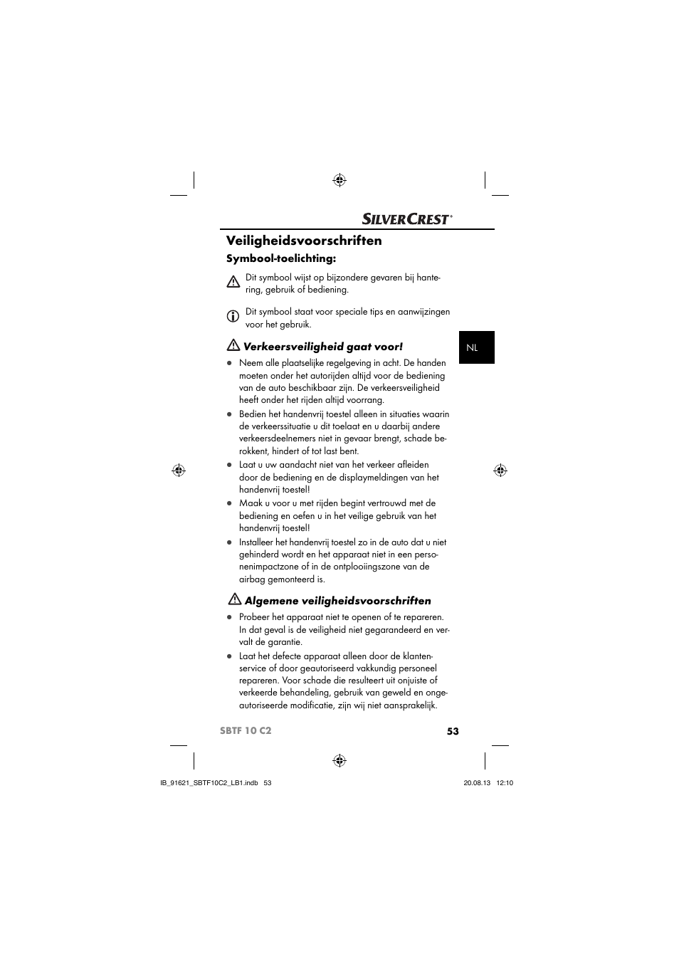 Veiligheidsvoorschriften | Silvercrest SBTF 10 C2 User Manual | Page 56 / 86
