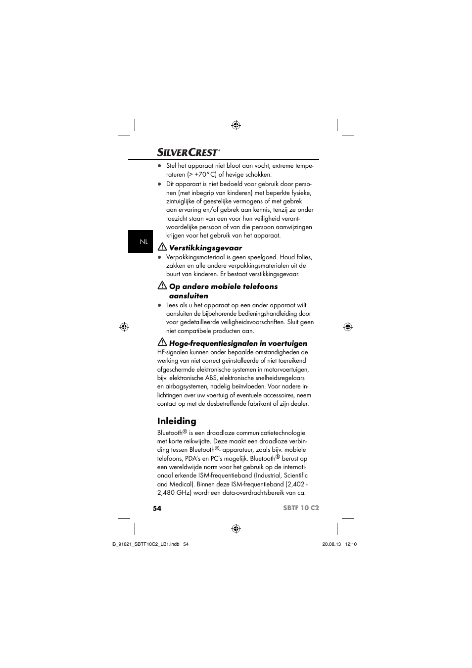 Inleiding, Verstikkingsgevaar, Op andere mobiele telefoons aansluiten | Hoge-frequentiesignalen in voertuigen | Silvercrest SBTF 10 C2 User Manual | Page 57 / 86