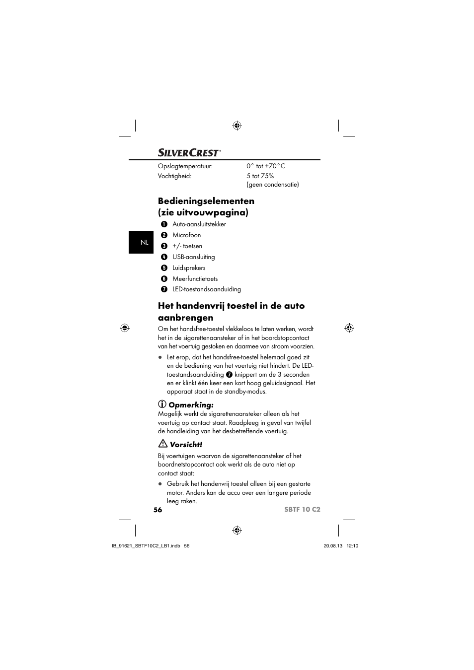 Bedieningselementen (zie uitvouwpagina), Het handenvrij toestel in de auto aanbrengen | Silvercrest SBTF 10 C2 User Manual | Page 59 / 86