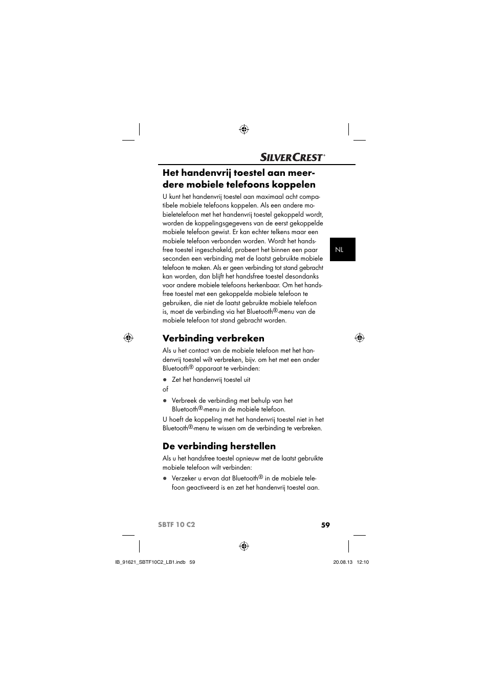 Verbinding verbreken, De verbinding herstellen | Silvercrest SBTF 10 C2 User Manual | Page 62 / 86