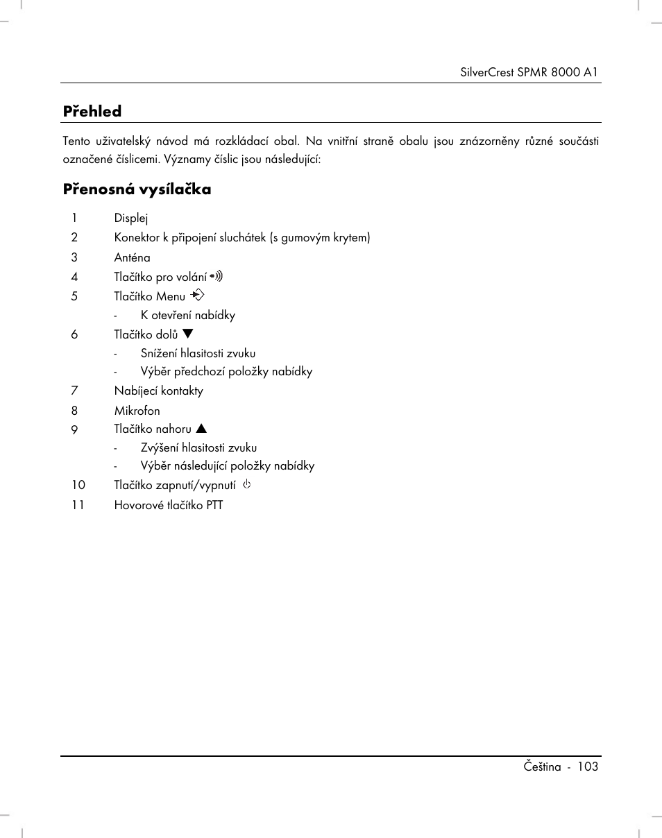 Přehled, Přenosná vysílačka | Silvercrest SPMR 8000 A1 User Manual | Page 105 / 184