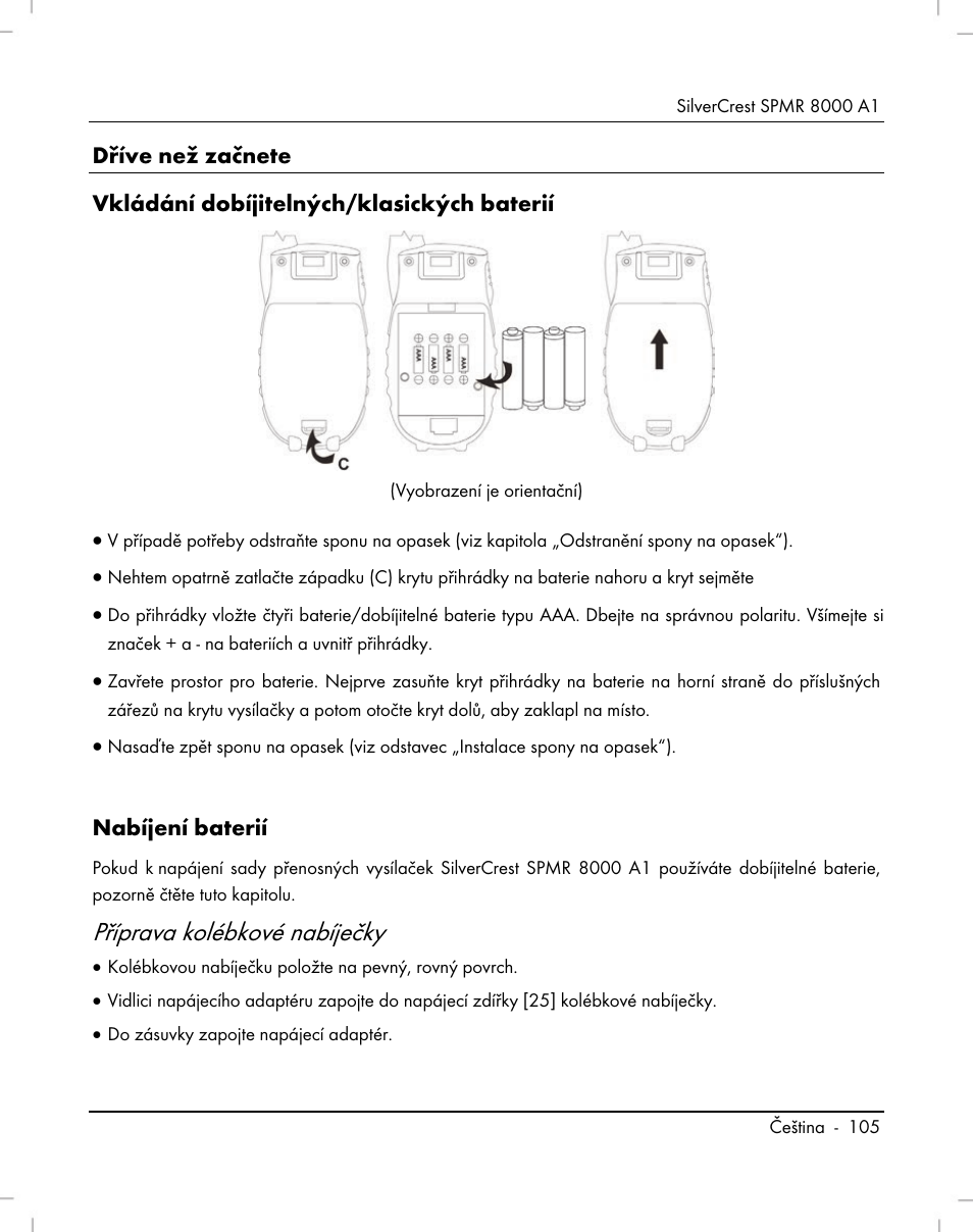 Příprava kolébkové nabíječky | Silvercrest SPMR 8000 A1 User Manual | Page 107 / 184