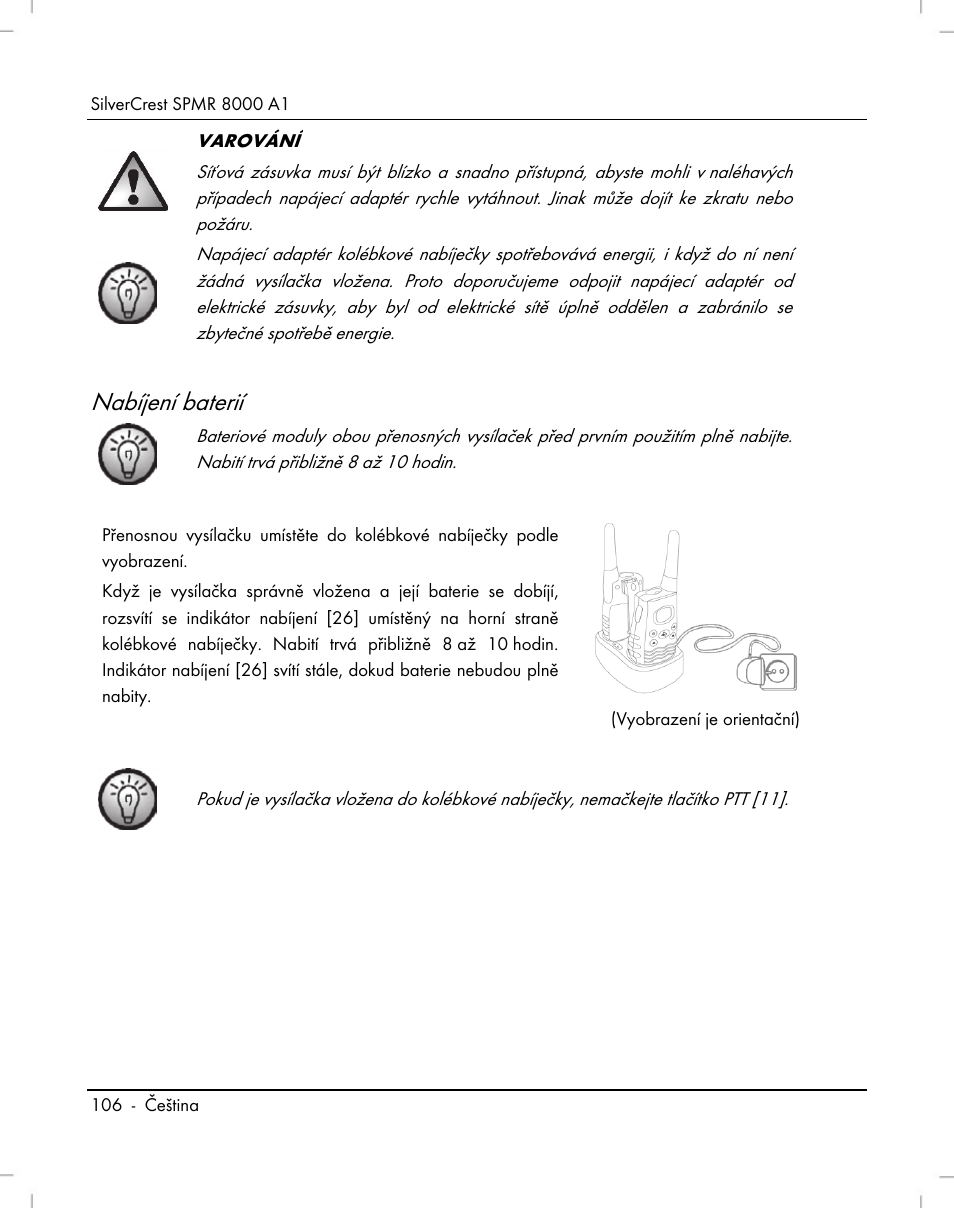 Nabíjení baterií | Silvercrest SPMR 8000 A1 User Manual | Page 108 / 184