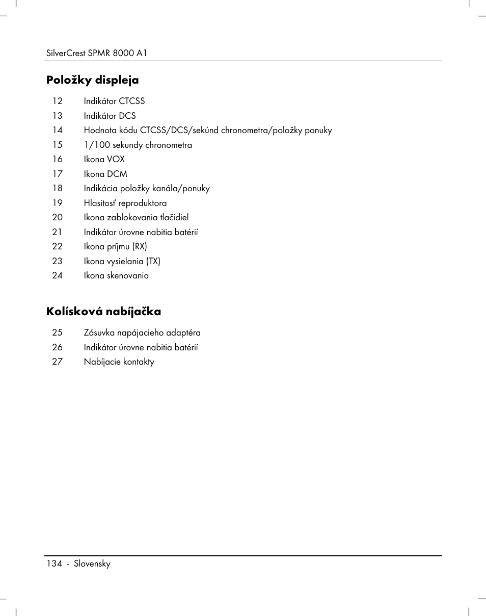 Položky displeja, Kolísková nabíjačka | Silvercrest SPMR 8000 A1 User Manual | Page 136 / 184