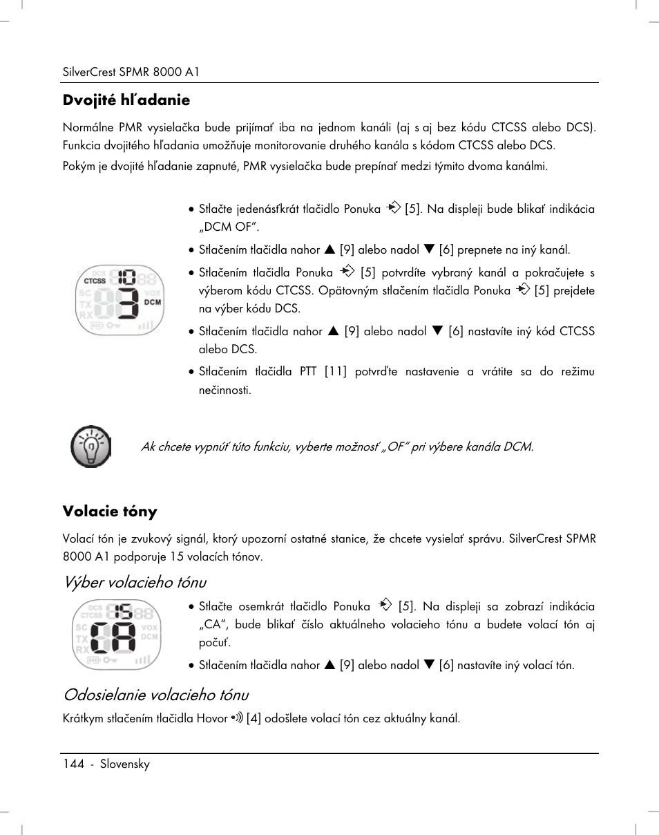 Výber volacieho tónu, Odosielanie volacieho tónu | Silvercrest SPMR 8000 A1 User Manual | Page 146 / 184