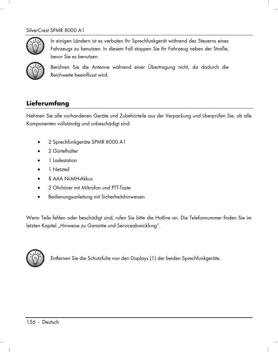 Lieferumfang | Silvercrest SPMR 8000 A1 User Manual | Page 158 / 184