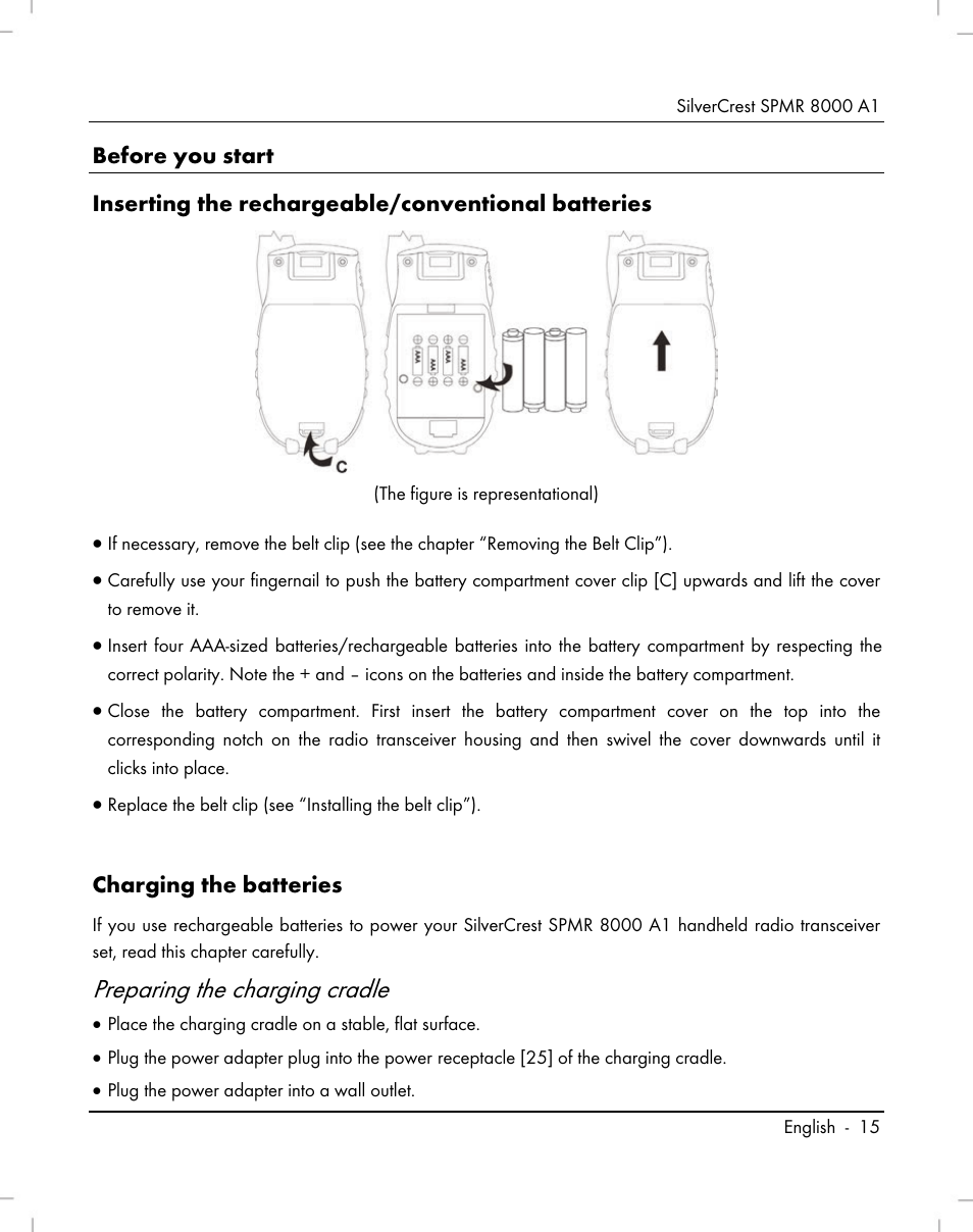 Preparing the charging cradle | Silvercrest SPMR 8000 A1 User Manual | Page 17 / 184