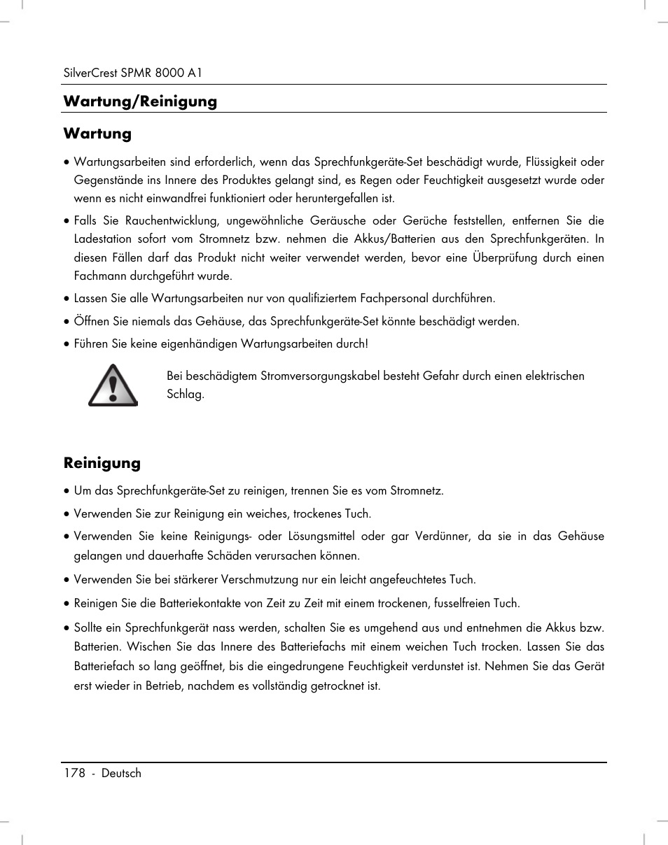 Wartung/reinigung wartung, Reinigung | Silvercrest SPMR 8000 A1 User Manual | Page 180 / 184
