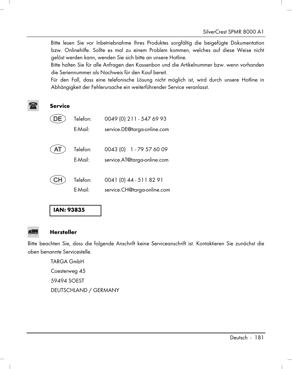 Silvercrest SPMR 8000 A1 User Manual | Page 183 / 184