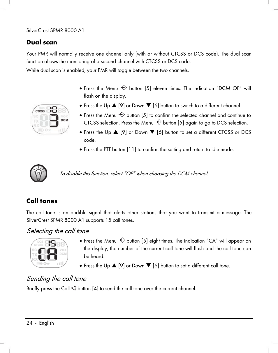 Selecting the call tone, Sending the call tone | Silvercrest SPMR 8000 A1 User Manual | Page 26 / 184