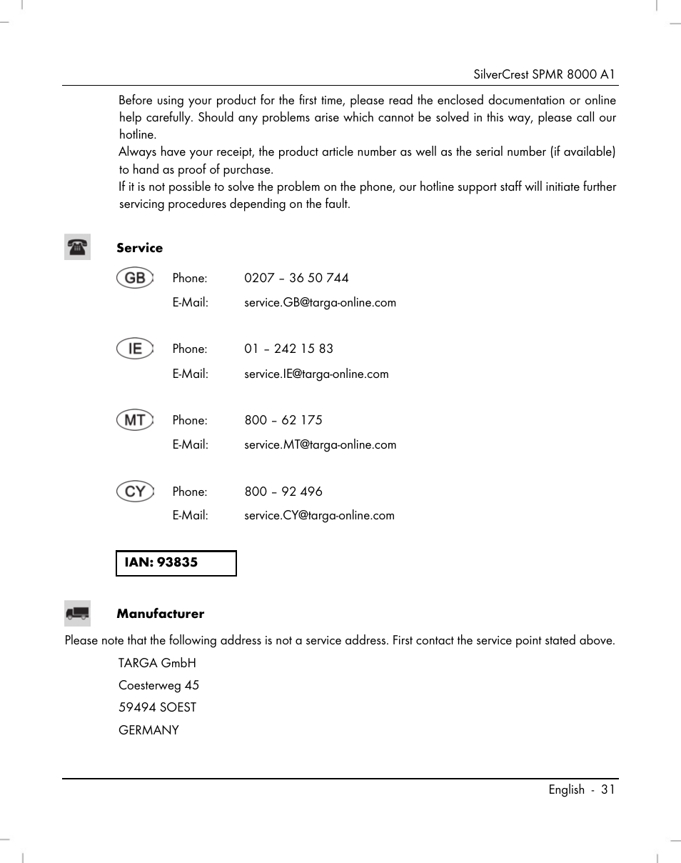 Silvercrest SPMR 8000 A1 User Manual | Page 33 / 184