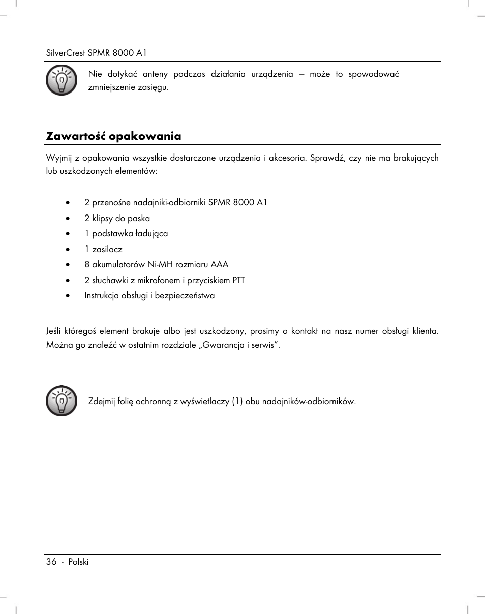 Zawartość opakowania | Silvercrest SPMR 8000 A1 User Manual | Page 38 / 184