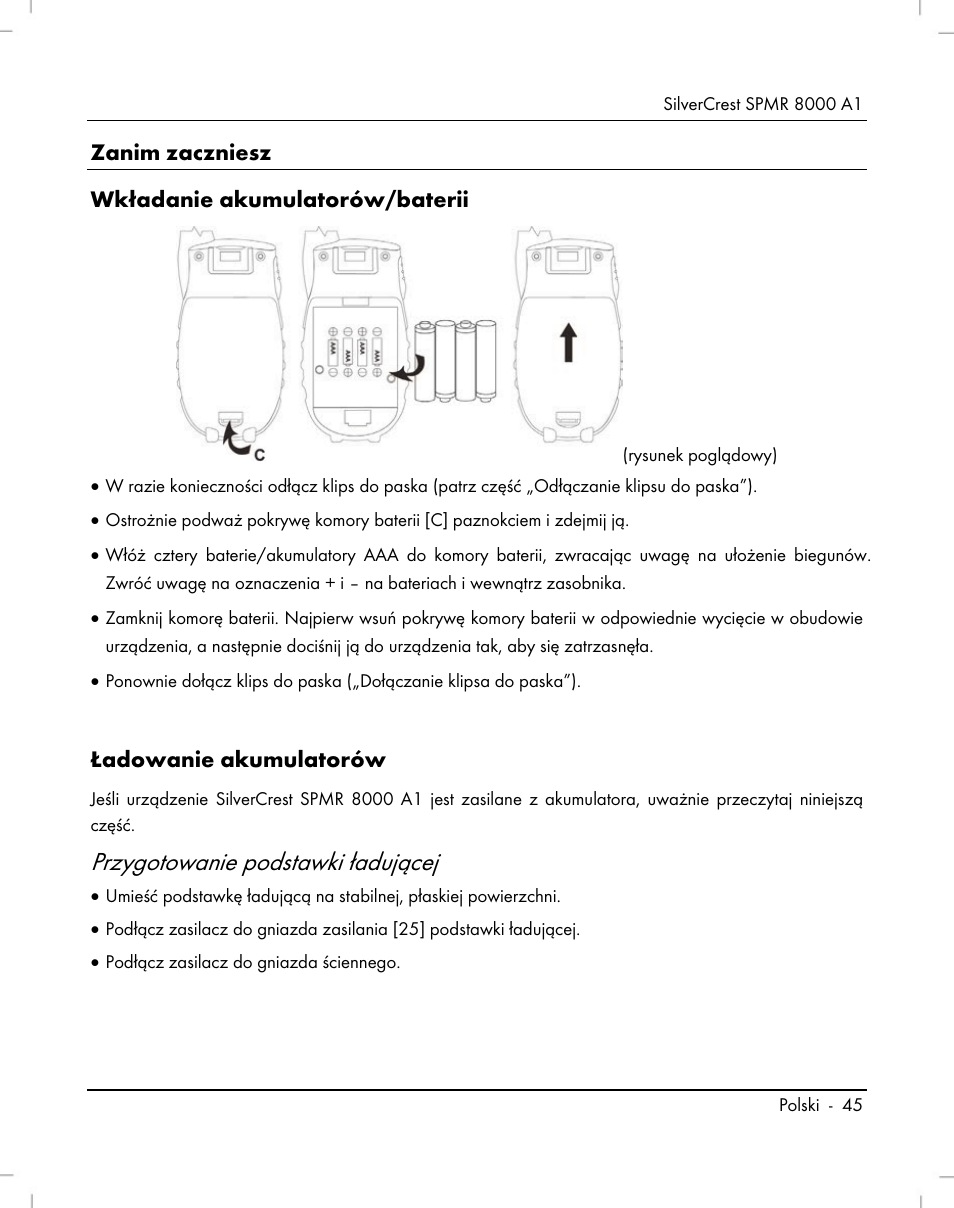Przygotowanie podstawki ładującej | Silvercrest SPMR 8000 A1 User Manual | Page 47 / 184