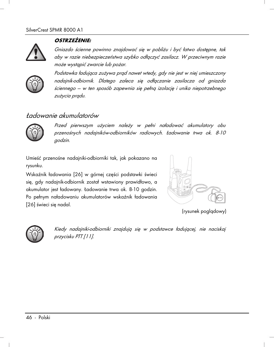 Ładowanie akumulatorów | Silvercrest SPMR 8000 A1 User Manual | Page 48 / 184