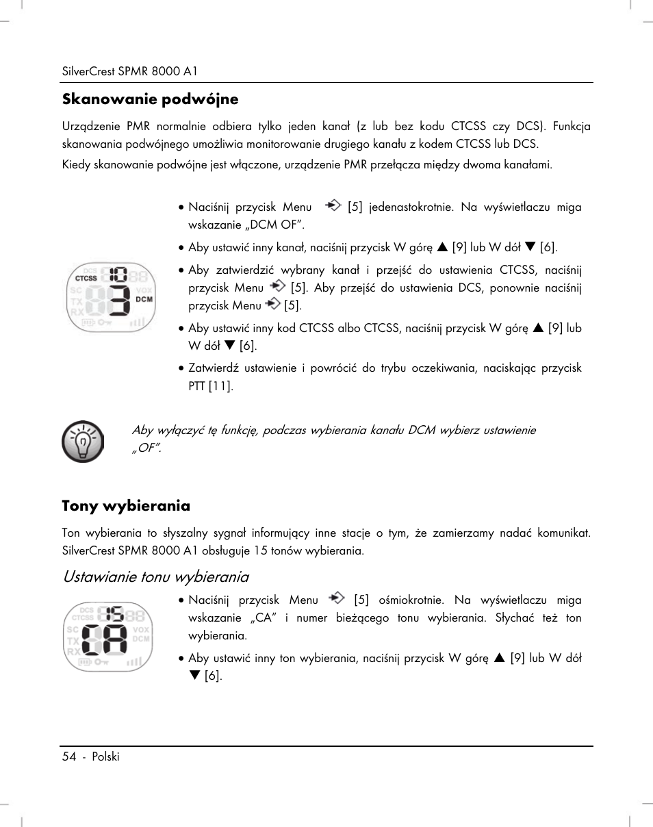Ustawianie tonu wybierania, Skanowanie podwójne, Tony wybierania | Silvercrest SPMR 8000 A1 User Manual | Page 56 / 184