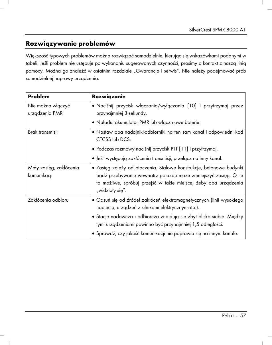 Rozwiązywanie problemów | Silvercrest SPMR 8000 A1 User Manual | Page 59 / 184