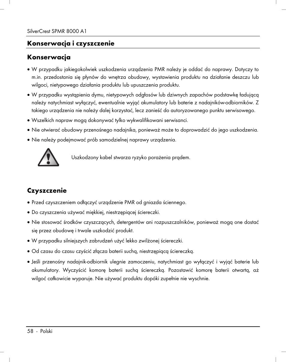 Konserwacja i czyszczenie konserwacja, Czyszczenie | Silvercrest SPMR 8000 A1 User Manual | Page 60 / 184
