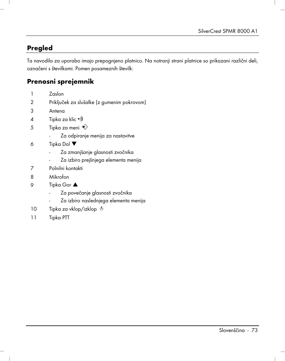 Pregled, Prenosni sprejemnik | Silvercrest SPMR 8000 A1 User Manual | Page 75 / 184