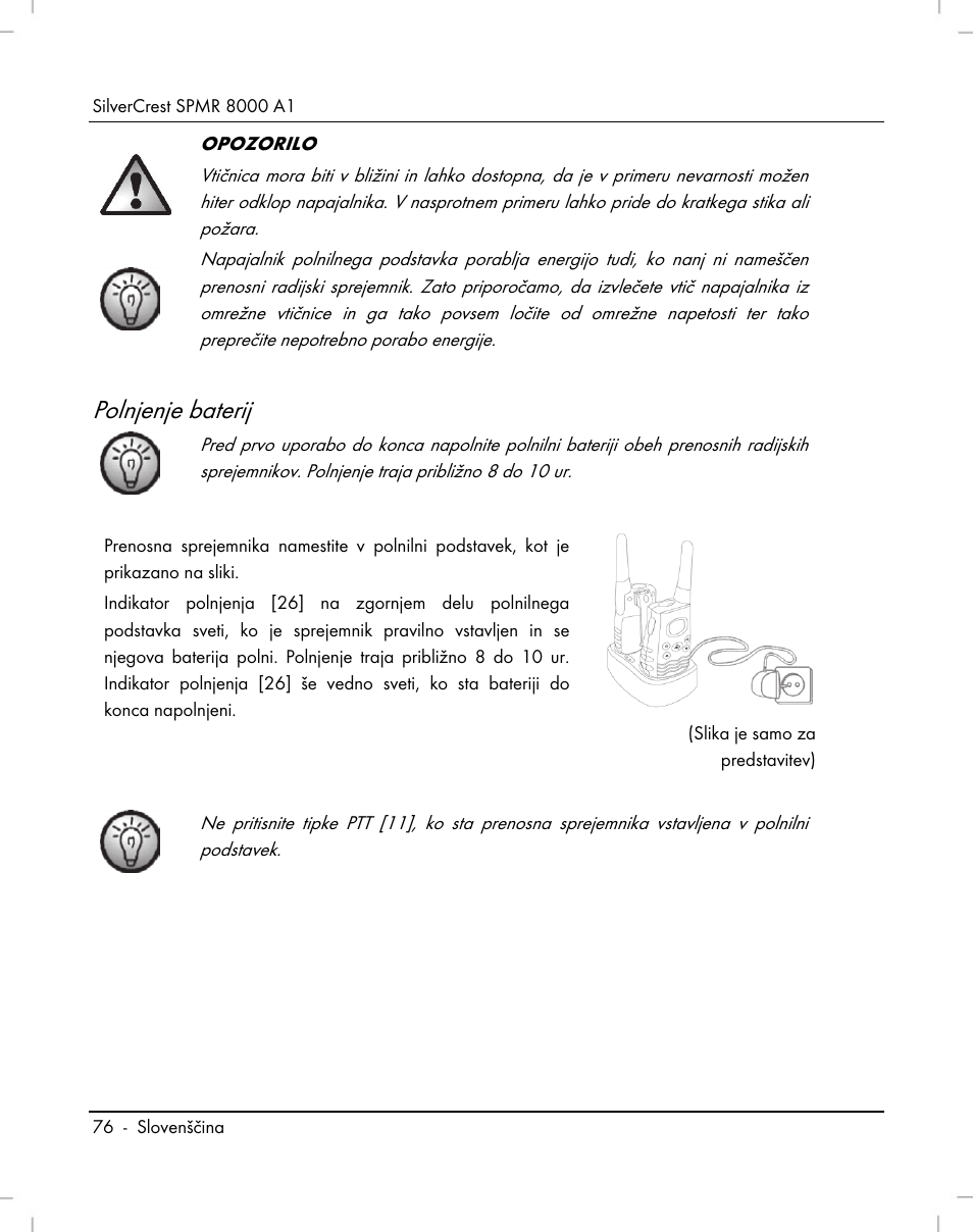Polnjenje baterij | Silvercrest SPMR 8000 A1 User Manual | Page 78 / 184