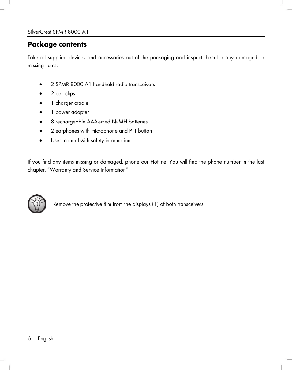 Package contents | Silvercrest SPMR 8000 A1 User Manual | Page 8 / 184
