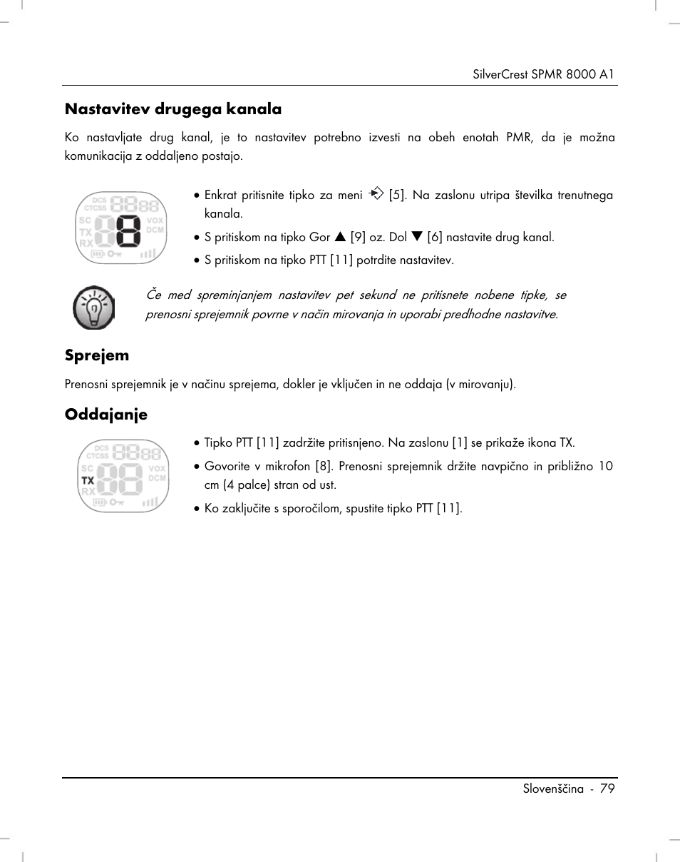 Nastavitev drugega kanala, Sprejem, Oddajanje | Silvercrest SPMR 8000 A1 User Manual | Page 81 / 184