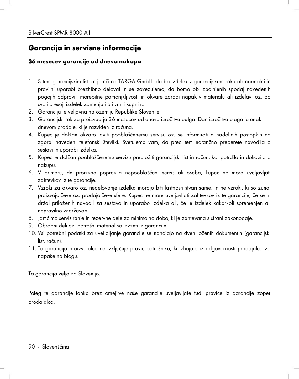 Garancija in servisne informacije | Silvercrest SPMR 8000 A1 User Manual | Page 92 / 184