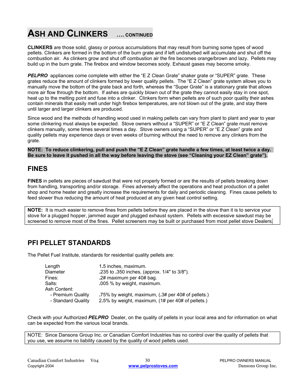 Sh and, Linkers, Fines | Pfi pellet standards | Dansons Group IPP User Manual | Page 30 / 40