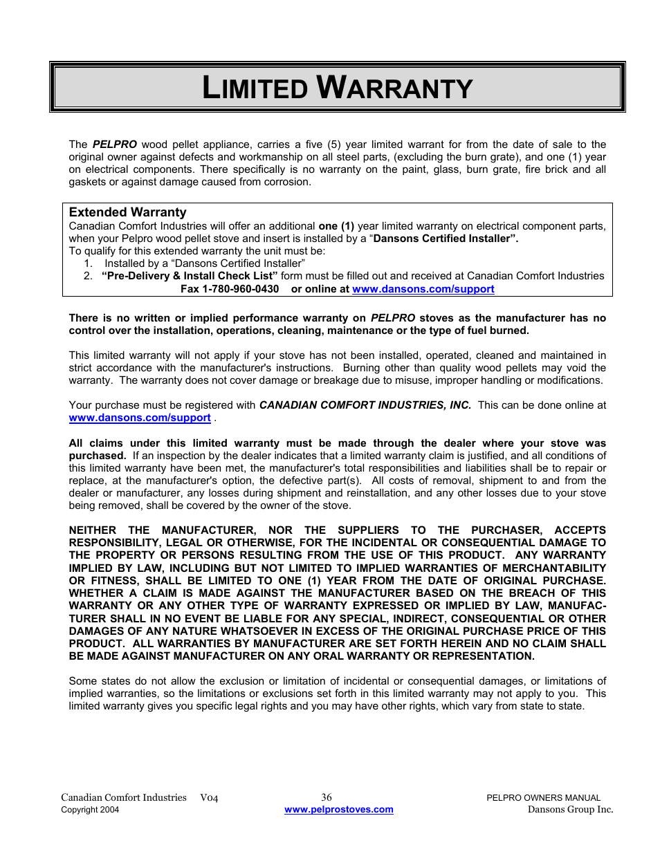 Imited, Arranty | Dansons Group IPP User Manual | Page 36 / 40