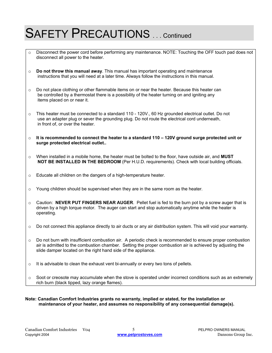 Afety, Recautions, Continued | Dansons Group IPP User Manual | Page 5 / 40