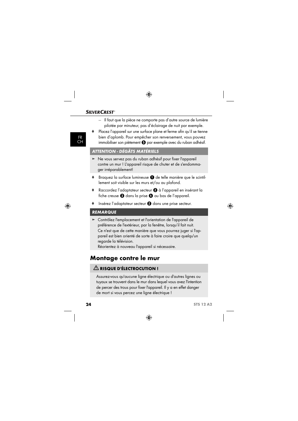 Montage contre le mur | Silvercrest STS 12 A2 User Manual | Page 27 / 67