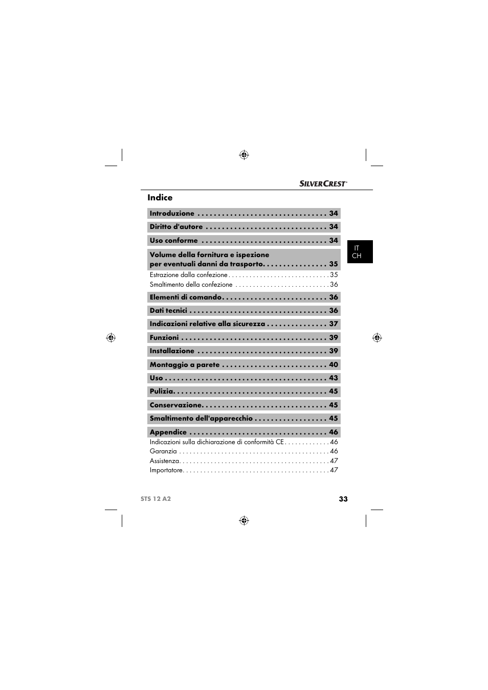 Indice | Silvercrest STS 12 A2 User Manual | Page 36 / 67