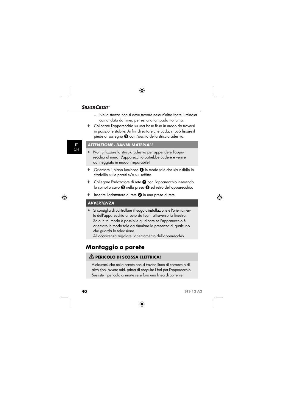 Montaggio a parete | Silvercrest STS 12 A2 User Manual | Page 43 / 67