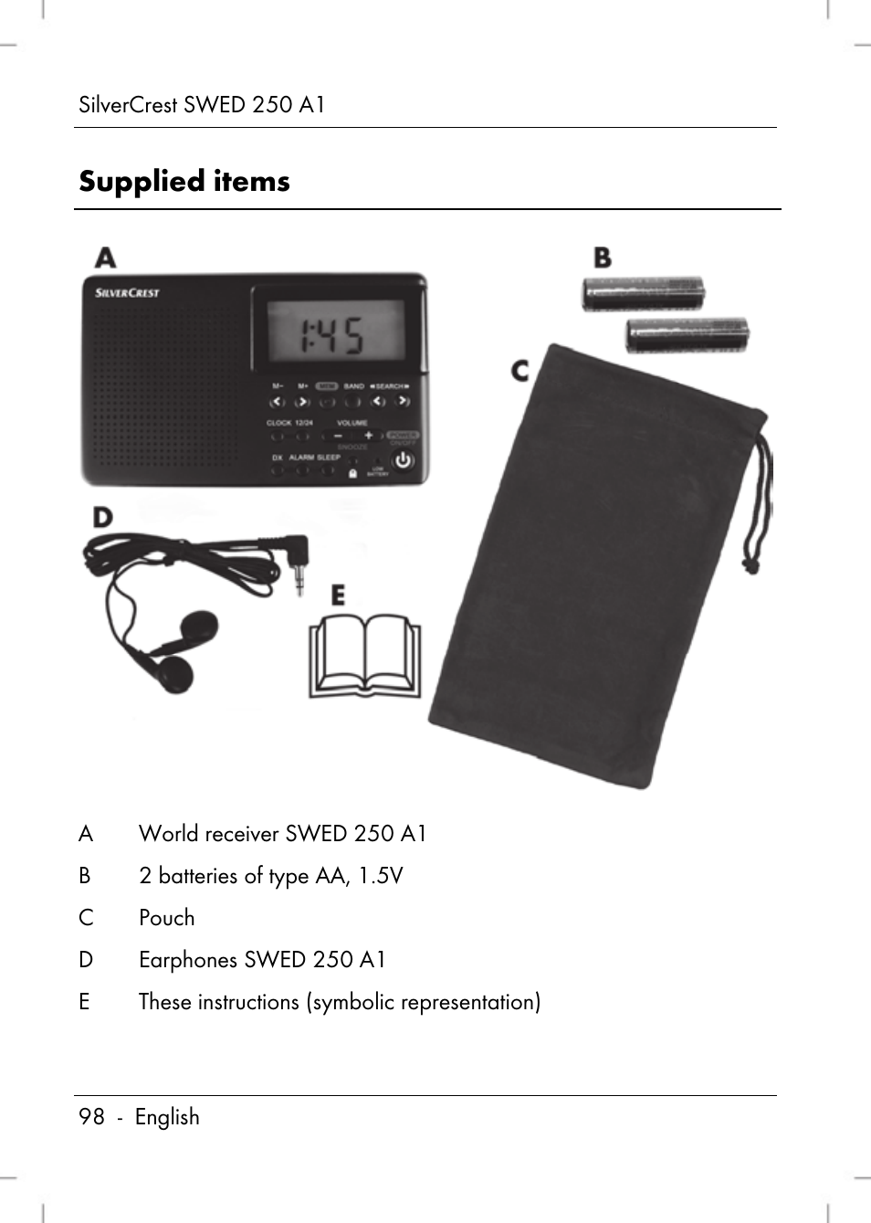 Supplied items | Silvercrest SWED 250 A1 User Manual | Page 100 / 158