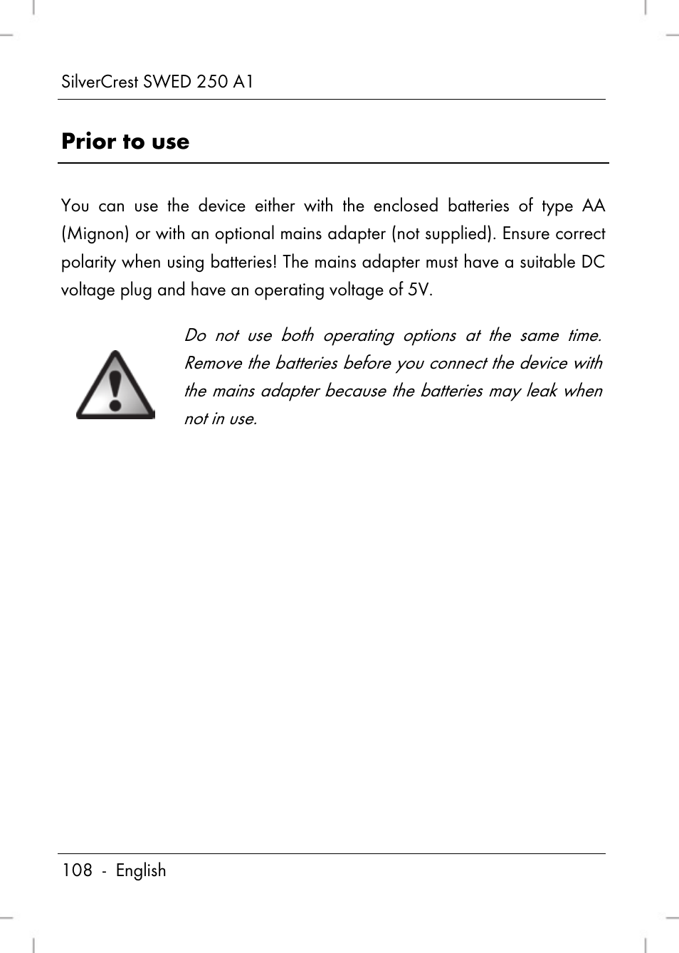 Prior to use | Silvercrest SWED 250 A1 User Manual | Page 110 / 158