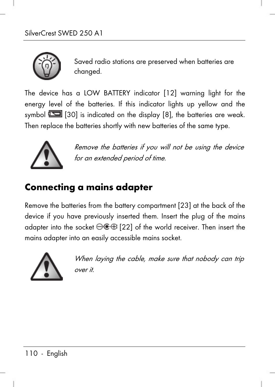 Connecting a mains adapter | Silvercrest SWED 250 A1 User Manual | Page 112 / 158