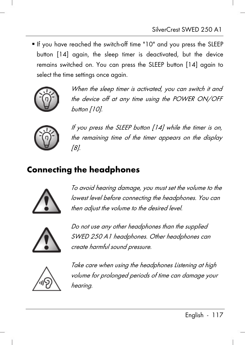 Connecting the headphones | Silvercrest SWED 250 A1 User Manual | Page 119 / 158