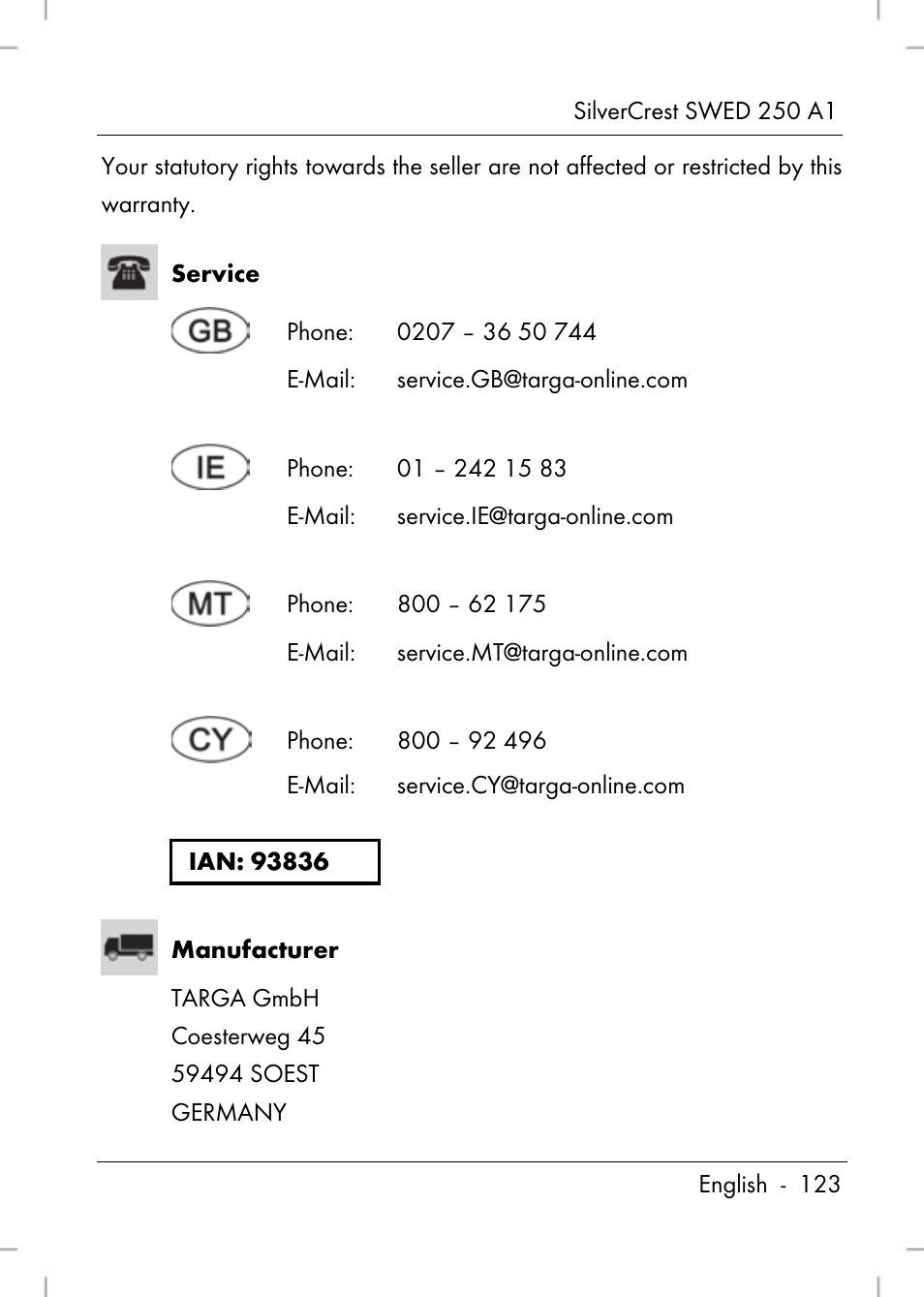 Silvercrest SWED 250 A1 User Manual | Page 125 / 158