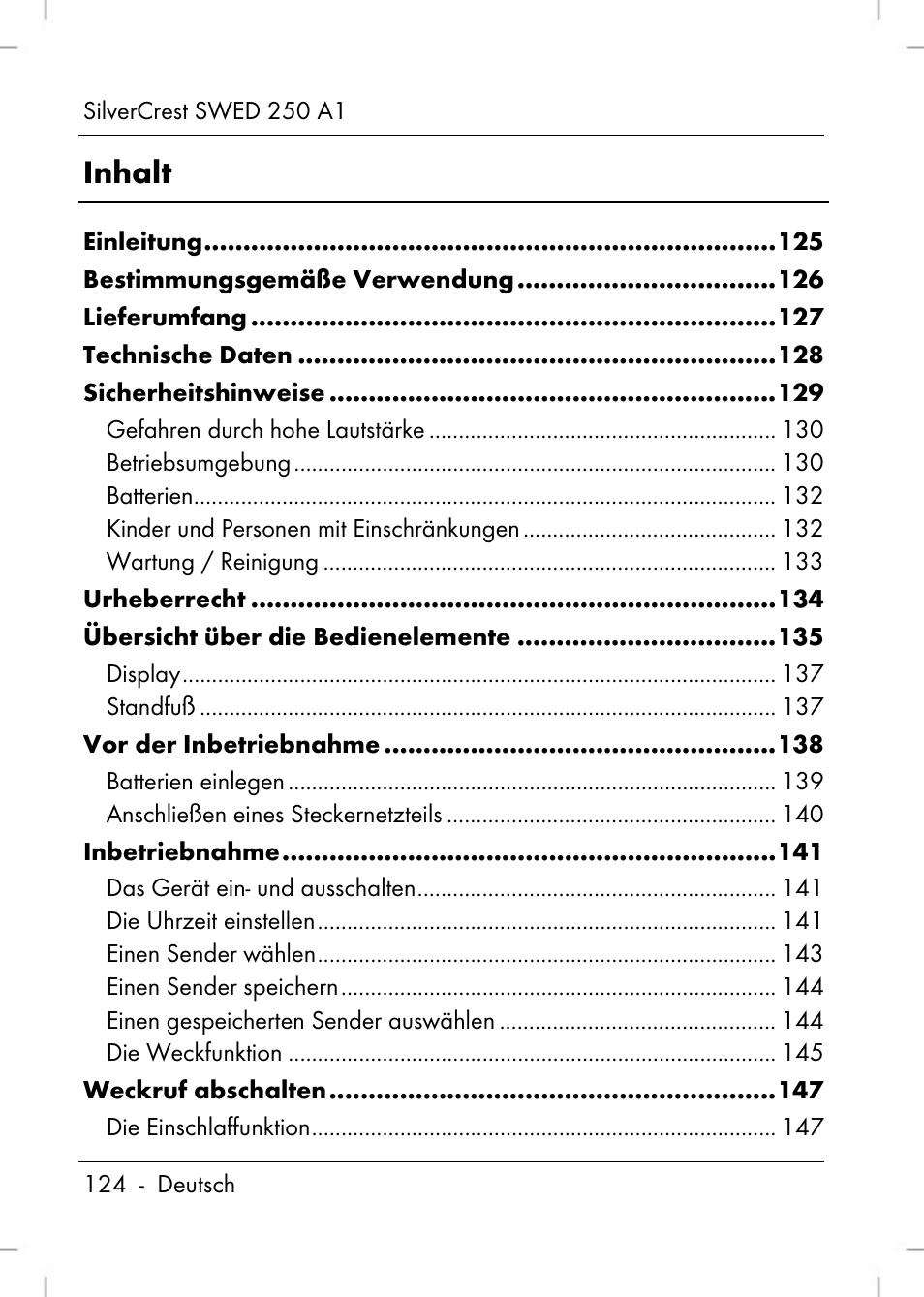 Inhalt | Silvercrest SWED 250 A1 User Manual | Page 126 / 158