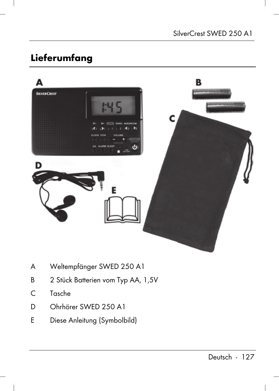 Lieferumfang | Silvercrest SWED 250 A1 User Manual | Page 129 / 158