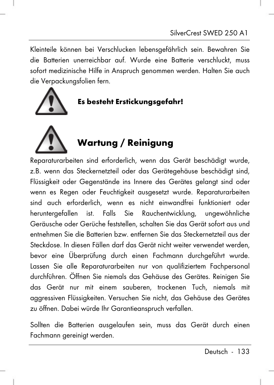 Wartung / reinigung | Silvercrest SWED 250 A1 User Manual | Page 135 / 158