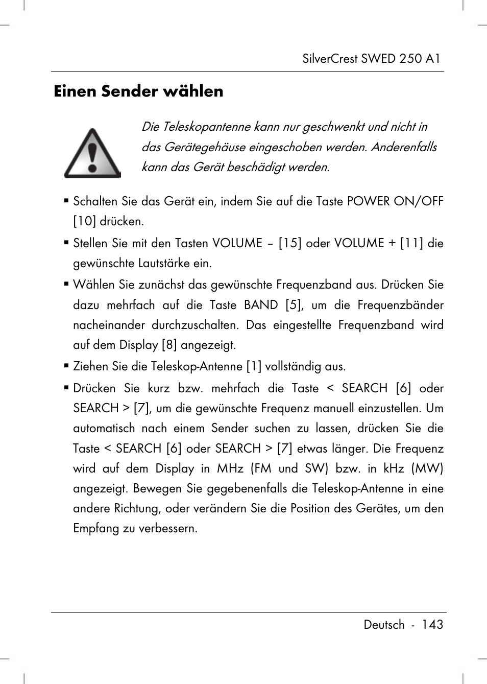 Einen sender wählen | Silvercrest SWED 250 A1 User Manual | Page 145 / 158