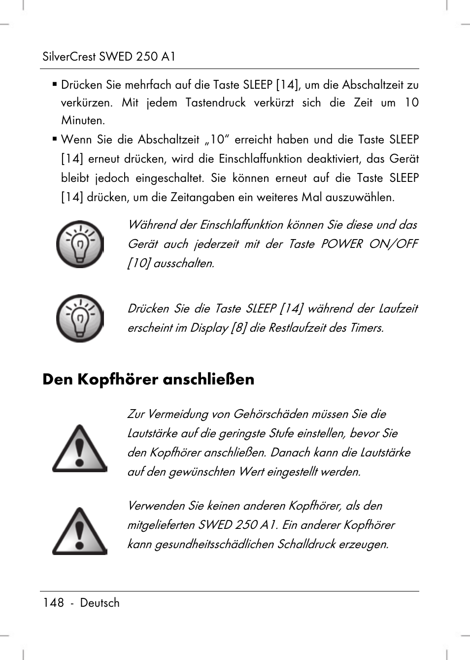 Den kopfhörer anschließen | Silvercrest SWED 250 A1 User Manual | Page 150 / 158