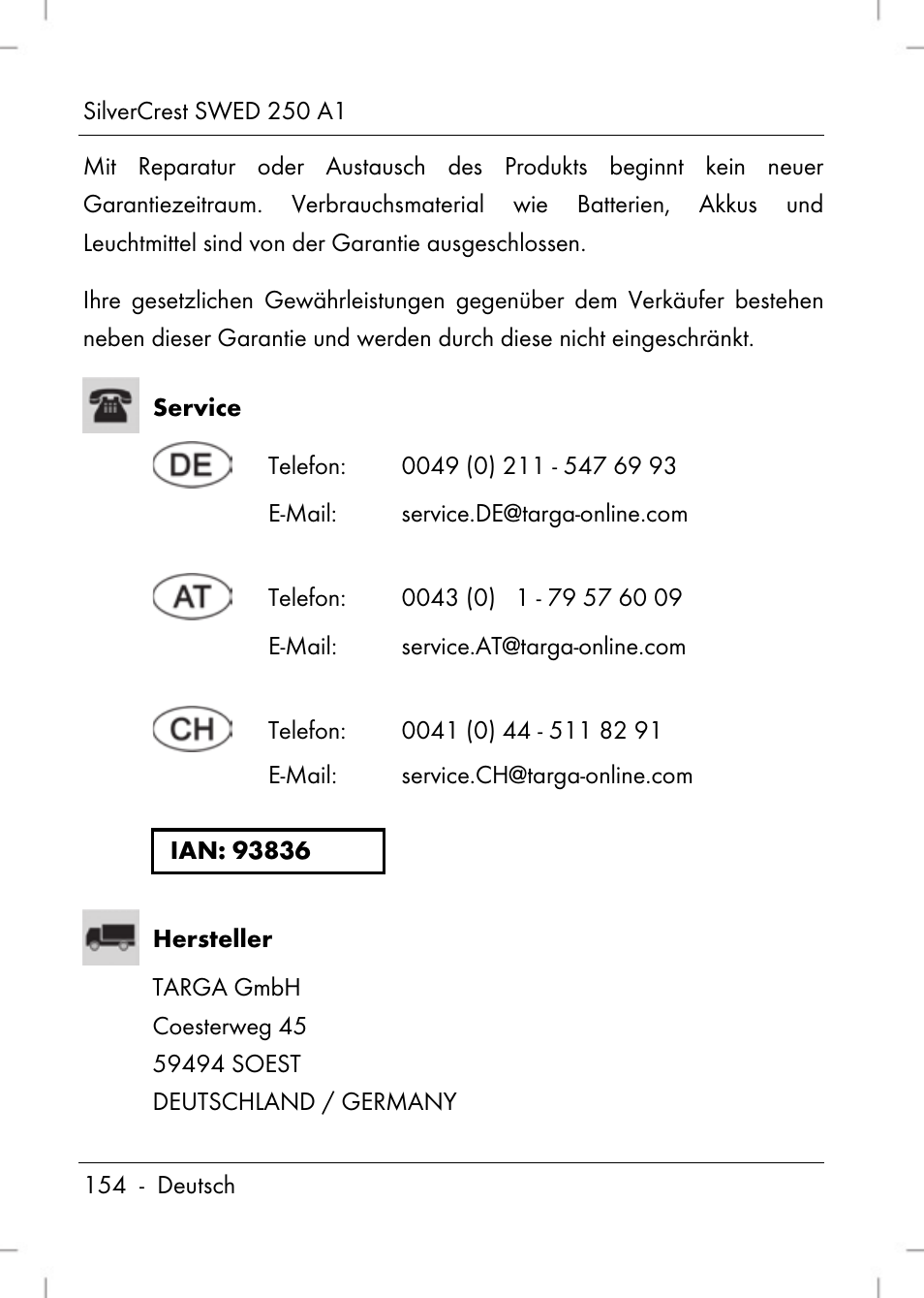Silvercrest SWED 250 A1 User Manual | Page 156 / 158