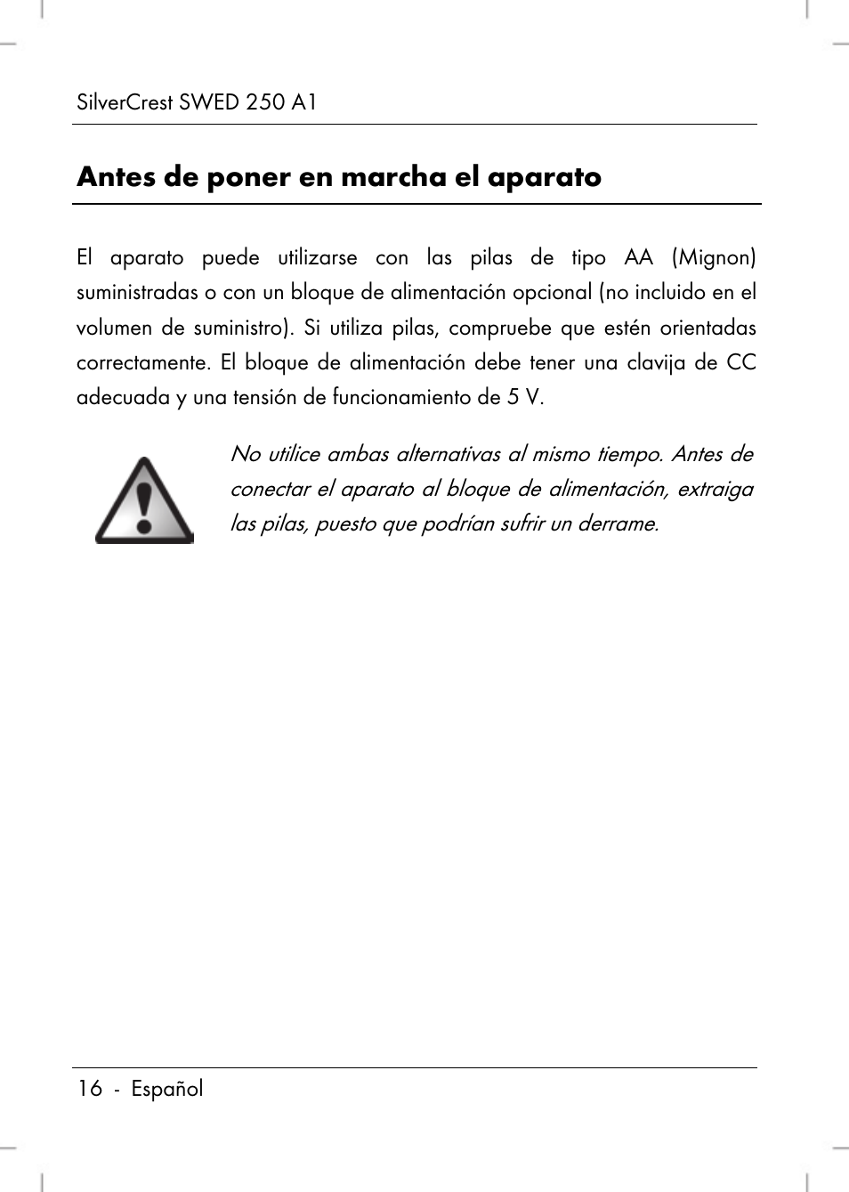 Antes de poner en marcha el aparato | Silvercrest SWED 250 A1 User Manual | Page 18 / 158