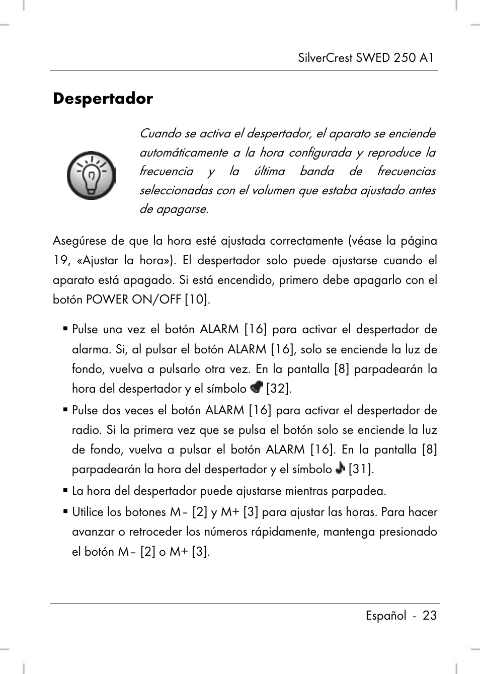 Despertador | Silvercrest SWED 250 A1 User Manual | Page 25 / 158