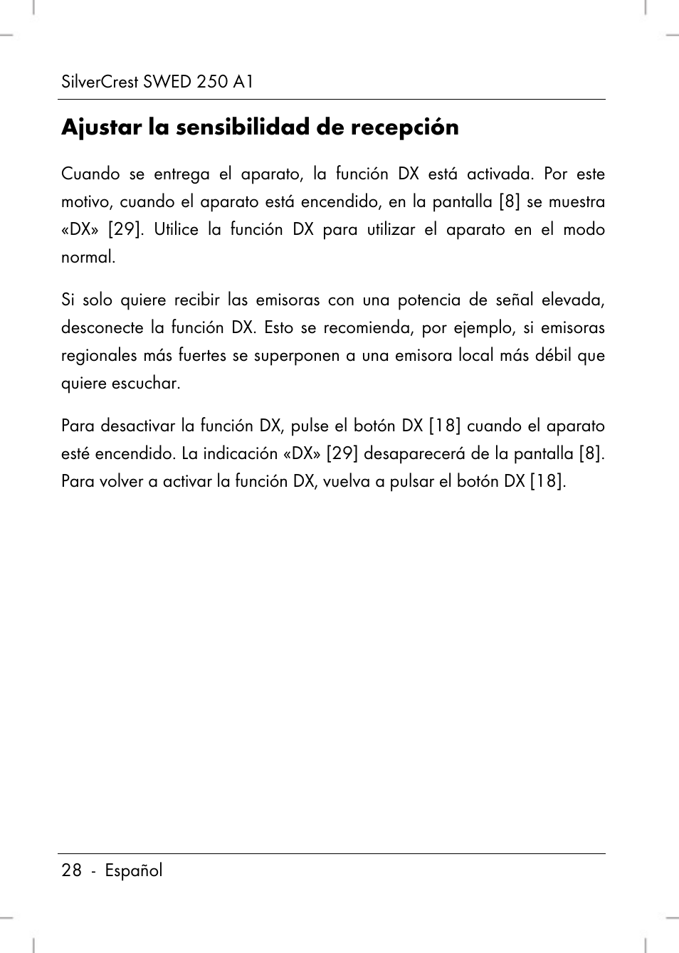 Ajustar la sensibilidad de recepción | Silvercrest SWED 250 A1 User Manual | Page 30 / 158