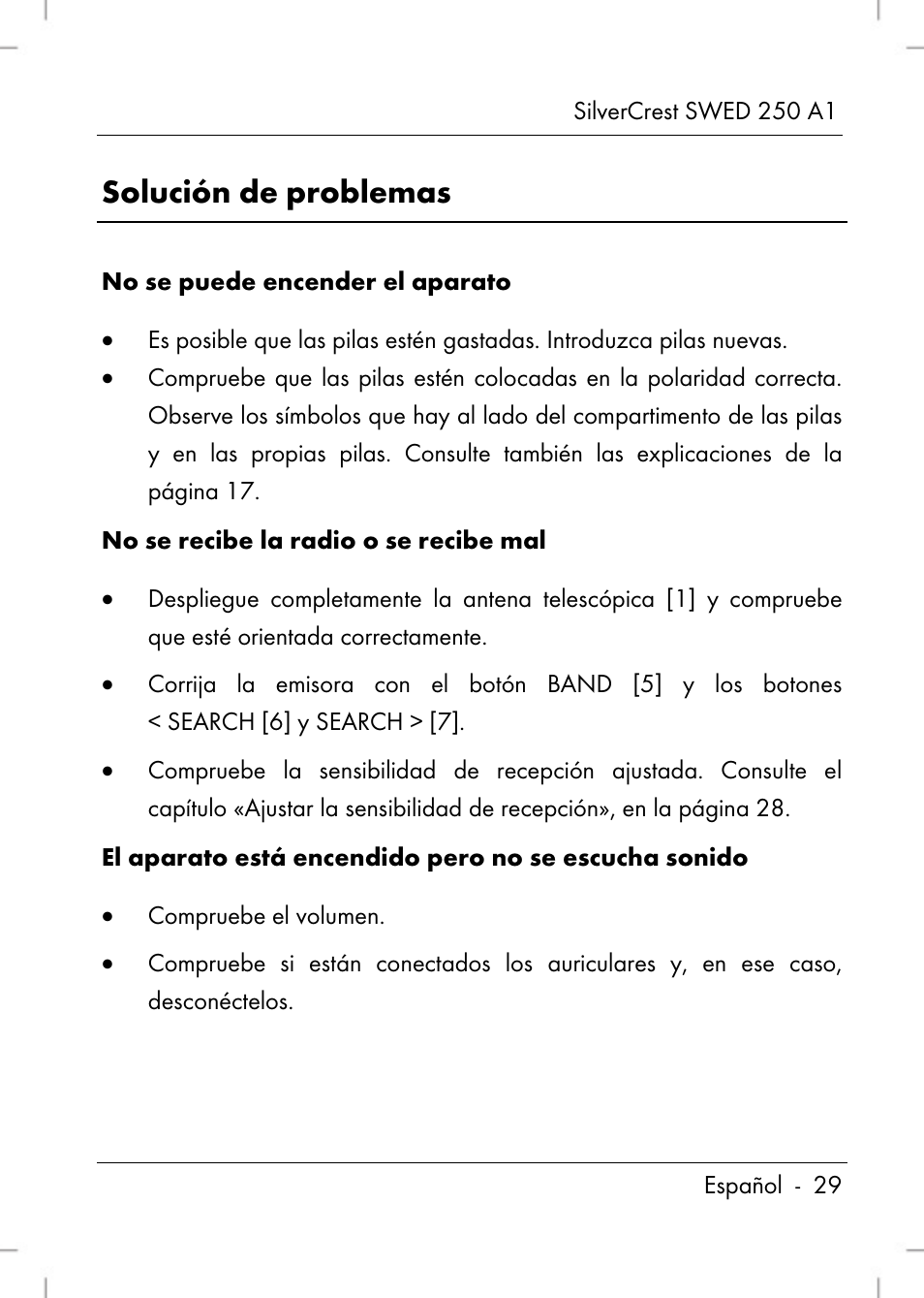 Solución de problemas | Silvercrest SWED 250 A1 User Manual | Page 31 / 158