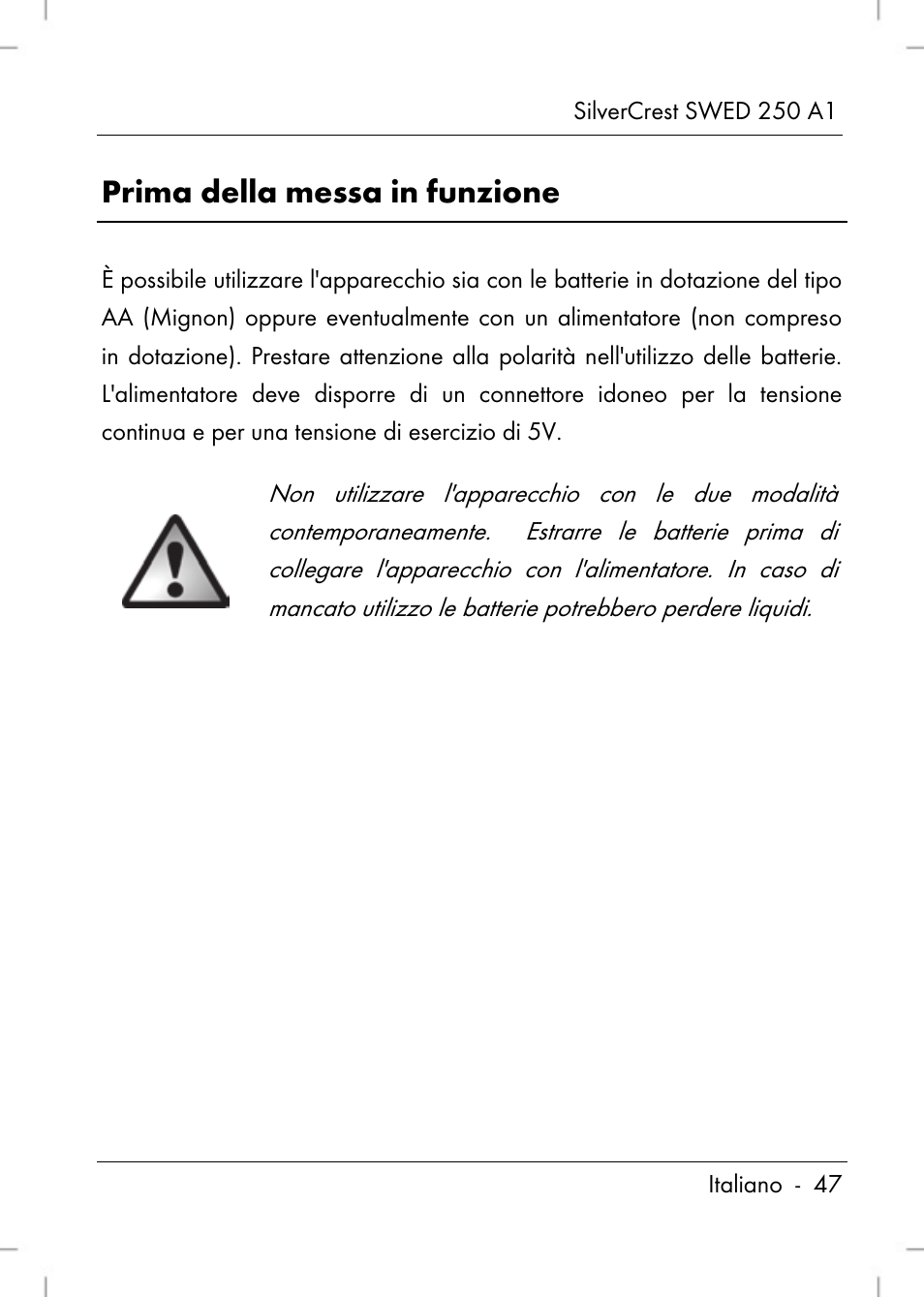 Prima della messa in funzione | Silvercrest SWED 250 A1 User Manual | Page 49 / 158