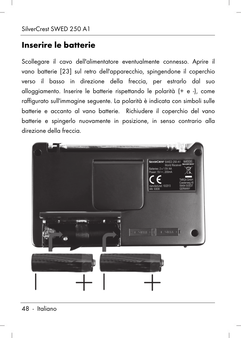 Inserire le batterie | Silvercrest SWED 250 A1 User Manual | Page 50 / 158