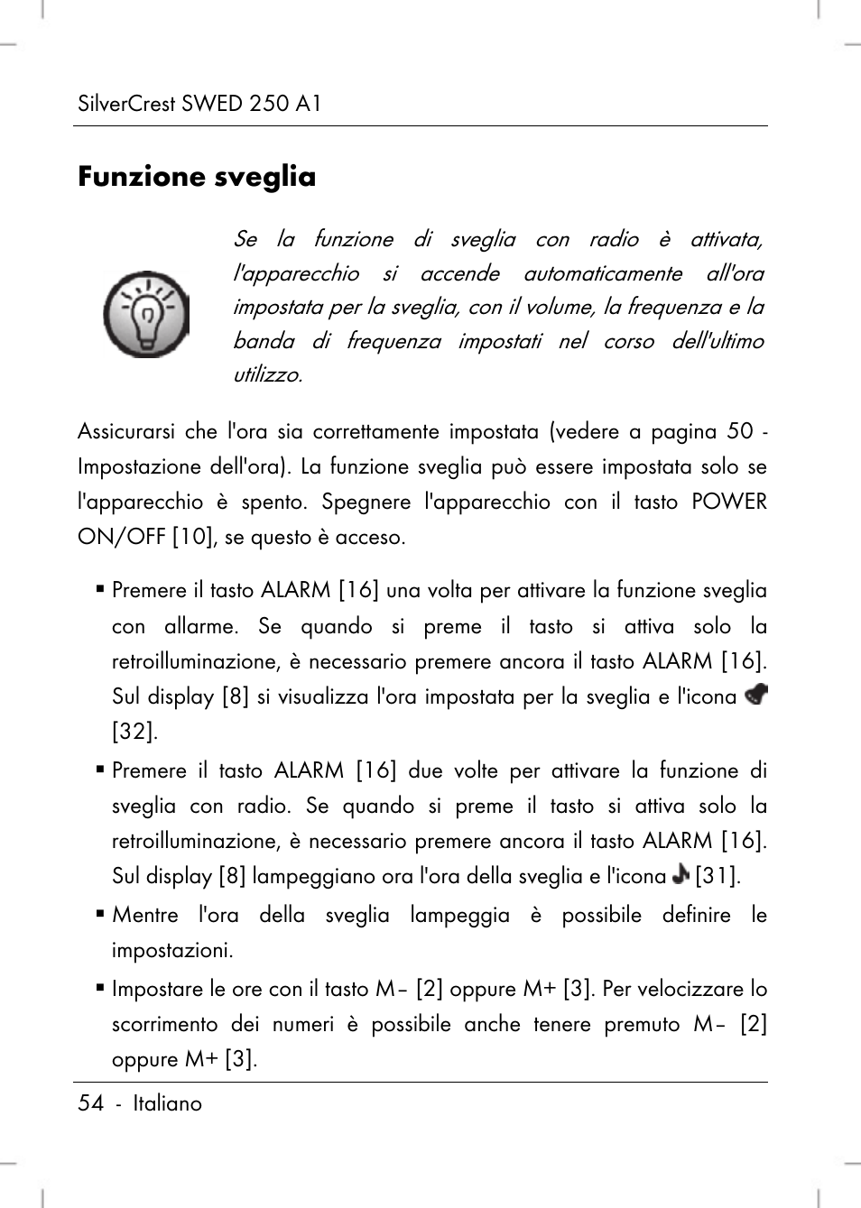 Funzione sveglia | Silvercrest SWED 250 A1 User Manual | Page 56 / 158